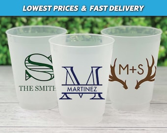 Custom Wedding Cups, Reception Bar Frosted Cups, Personalized Shatterproof Cups, Modern Wedding Decor, Signature Cocktails, Engagement Party