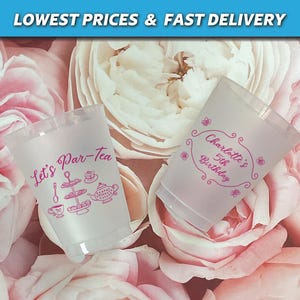 Let&#39;s Par-Tea Birthday Cups, Tea Party Frosted Cups, Tea Party Theme, Personalized cups, Tea Party Favors, Coquette Tea Party Decor