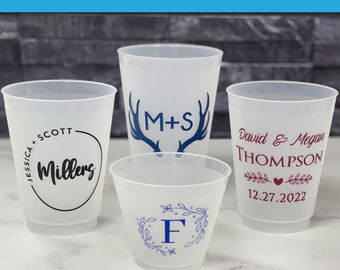 Custom Wedding Cups, Reception Bar Frosted Cups, Personalized Shatterproof Cups, Modern Wedding Decor, Signature Cocktails, Engagement Party