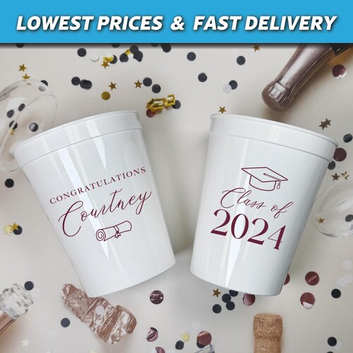 Graduation Stadium Cups - Custom Printed Grad Cups, Class of 2025, Graduation Favors, Personalized Party Cups, Mastered It, Congrats Grad