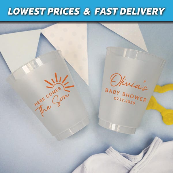 Here Comes The Son Baby Shower Frosted Cups, Sunshine Baby Shower Cups, Boy Sonshine Baby Shower Favors, Boho Sunshine Boy Baby Shower Decor