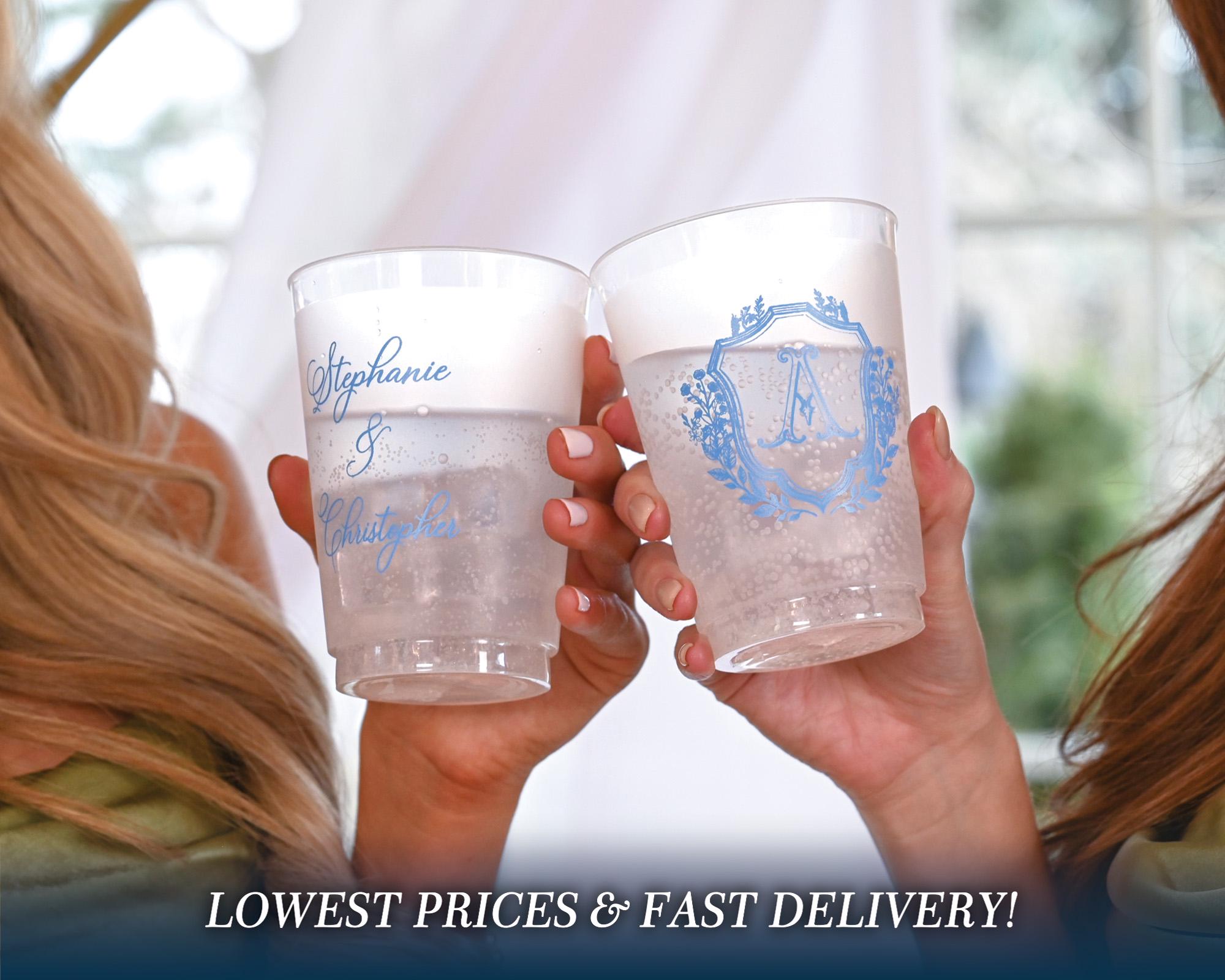 Custom Wedding Frosted Cups, Wedding Reception Favors, Personalized Wedding Monogram Cups, Wedding Decor, Engagement Decor, Engagement Cups
