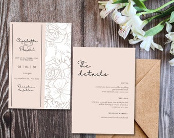 Illustrated Floral Wedding Invitation, Digital Template