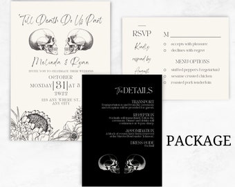 Till Death Do Us Part Wedding Invitation Package, Canva Template