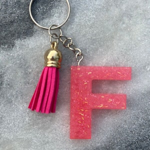 Initial Keychain Glitter Resin Keychain Initial Tassel Keychain ...