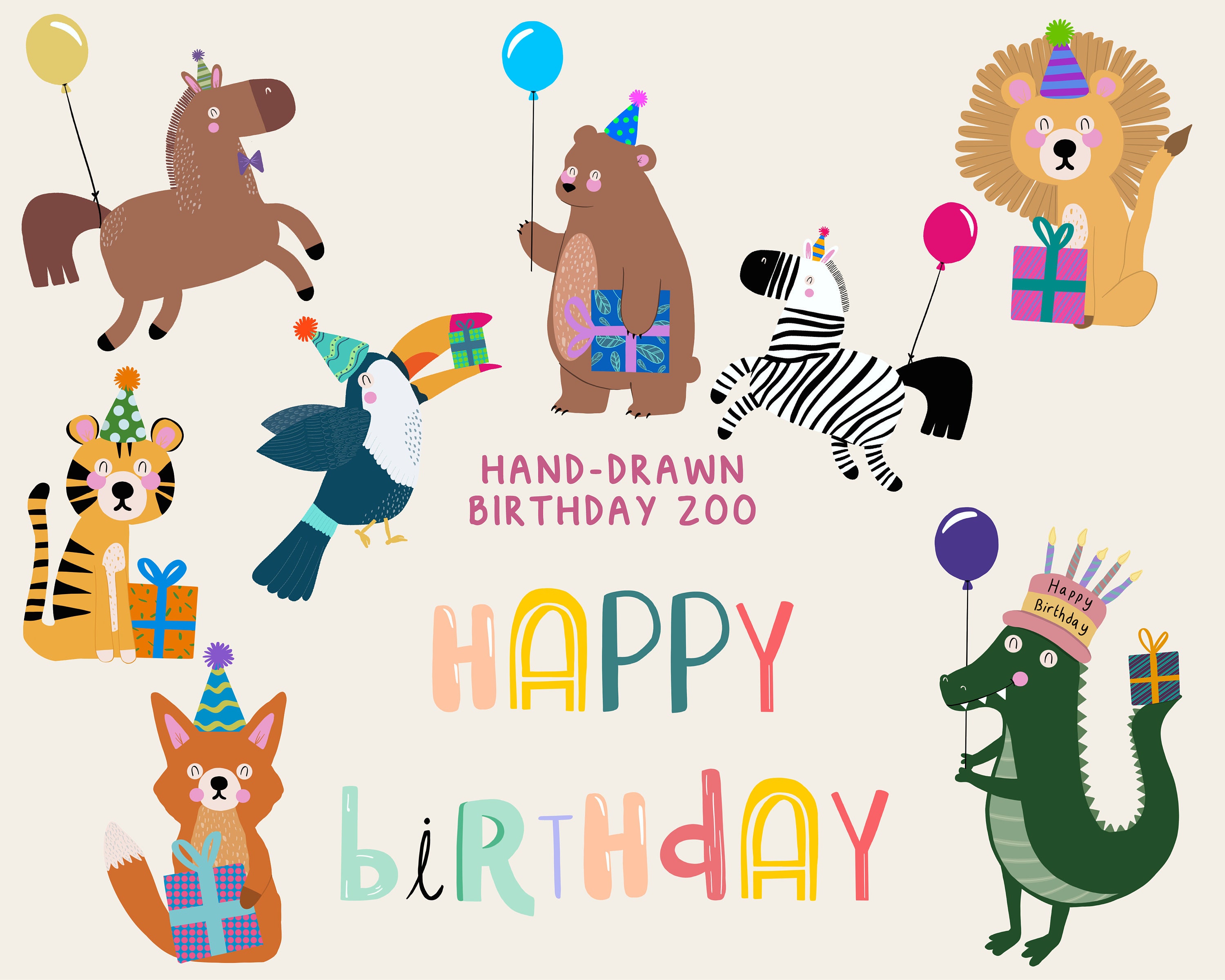 HAPPY BIRTHDAY ZOO Animals Party 10 Png / Jpeg - Etsy