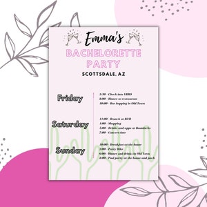 Scottsdale Bachelorette Party Itinerary, Editable Digital Itinerary, Party Planning