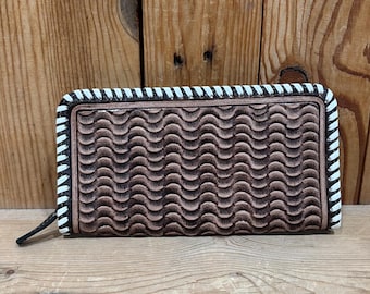 Tooled Leather White Stitch Wallet!