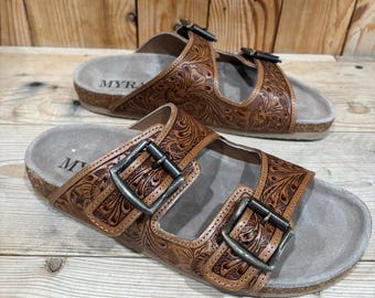 サンダル・ミュール BIRKENSTOCK Women Sandals 1001135MINK Brown Unisex , Genuine Birkenstock Brown Leather Sandals ,with