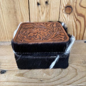 Small Tooled Cowhide Jewelry Box!