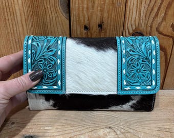 Tooled Leather & Cowhide Wallet!