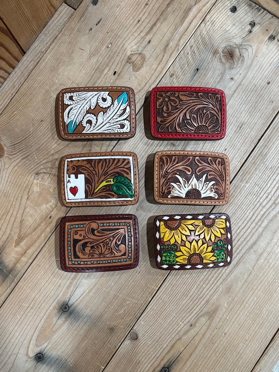 Western Tooled Leather Belt Buckles!
