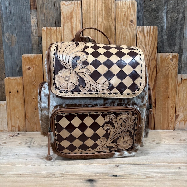 Tooled Leather & Cowhide Concealed Carry Backpack!
