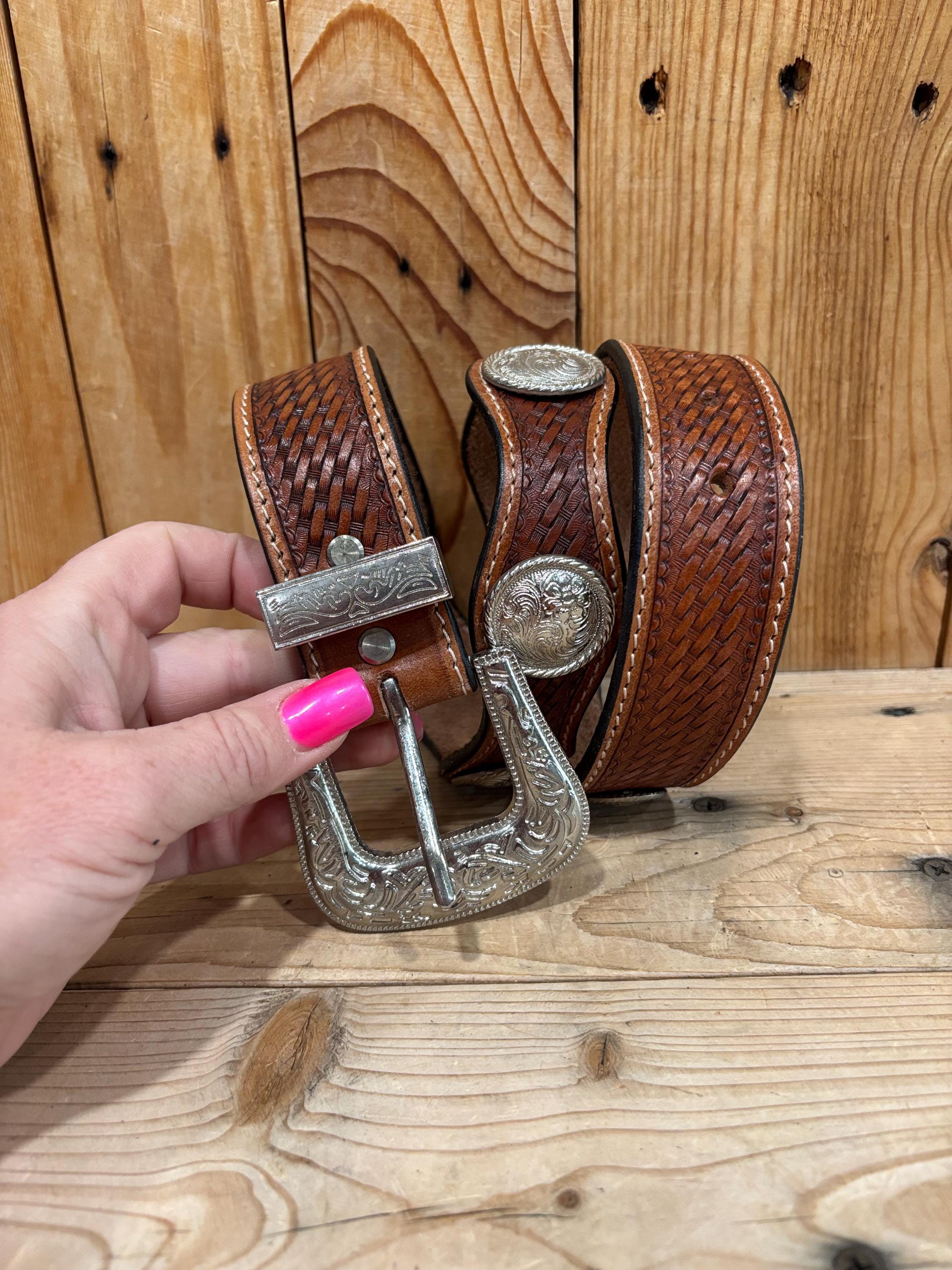 Genuine Leather Tooled Western Concho Belt with Buckle Cody James Men main image 2
