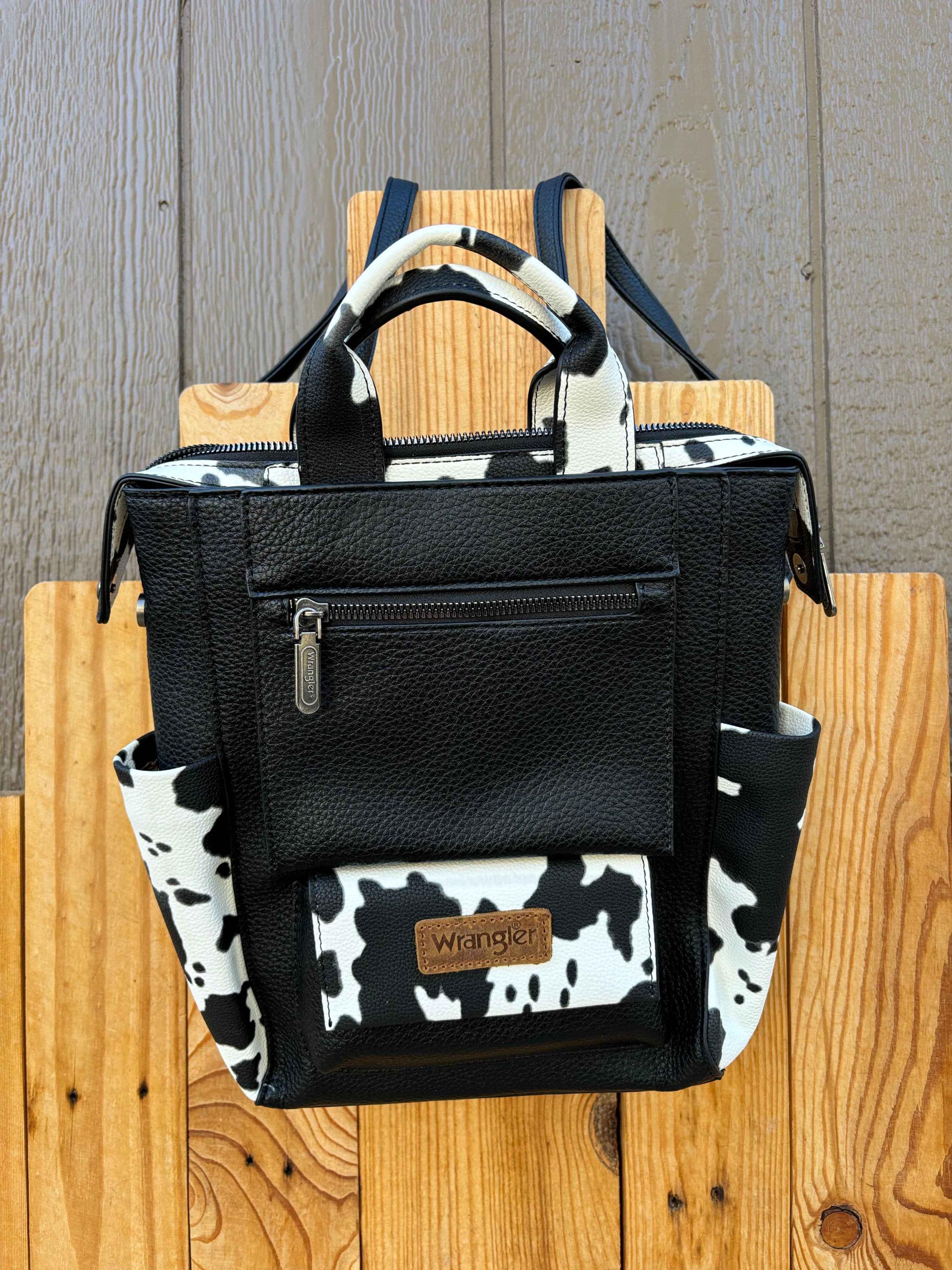Wrangler Cow Print Tote/Shoulder Bag Convertible Backpack - BK-OW Wrangler Cow Print Tote/Shoulder Bag Convertible Backpack  main image 3