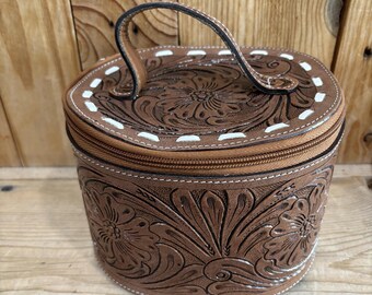 Gorgeous Tooled Leather Jewelry/Makeup Box!