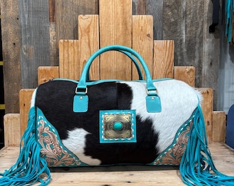 Turquoise Cowhide Duffle Bag!