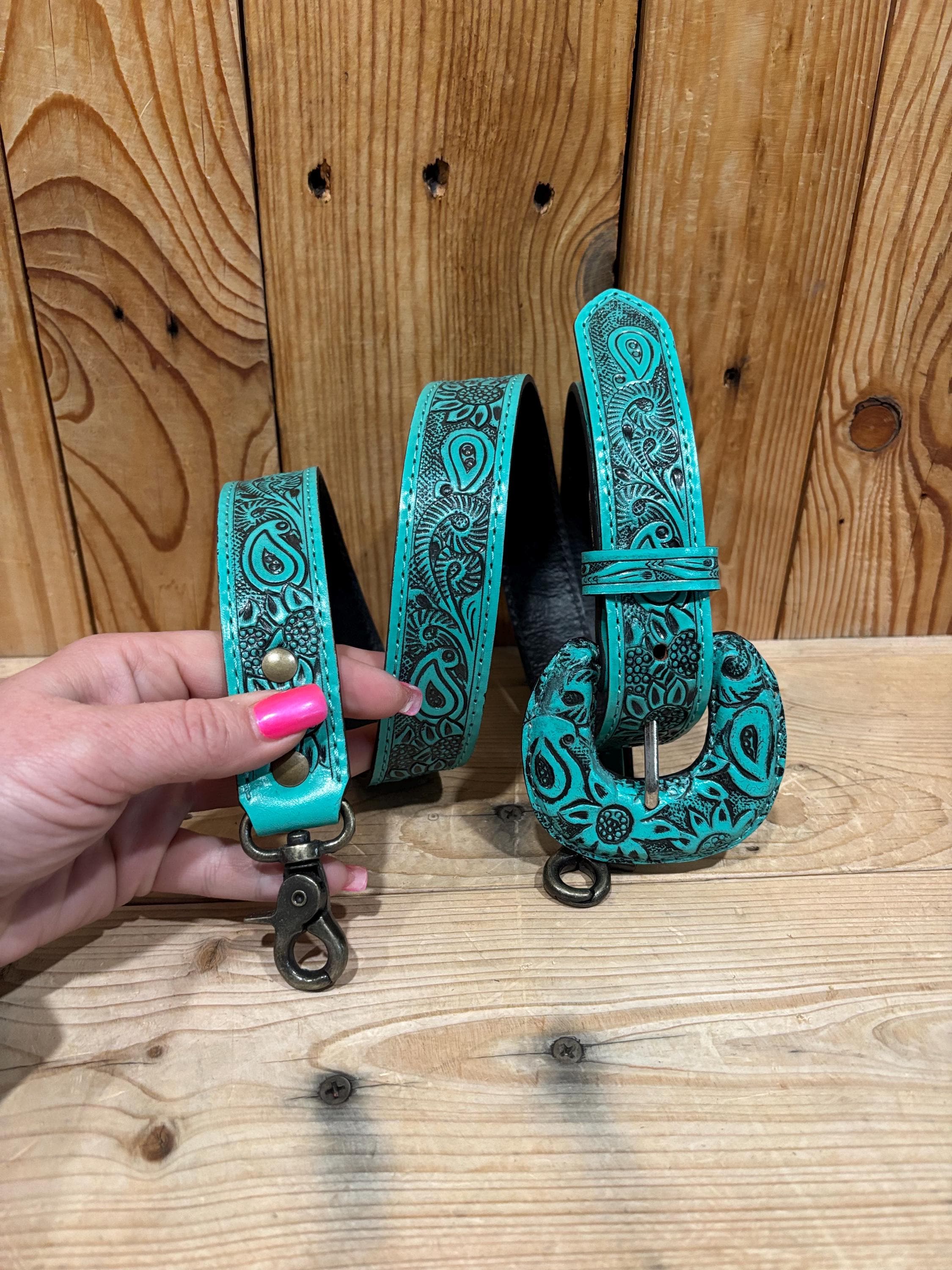 Adjustable Turquoise Tooled Leather Purse Strap! - Etsy