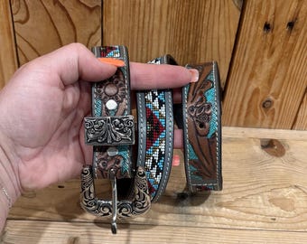Western Beaded/Leather Belt!