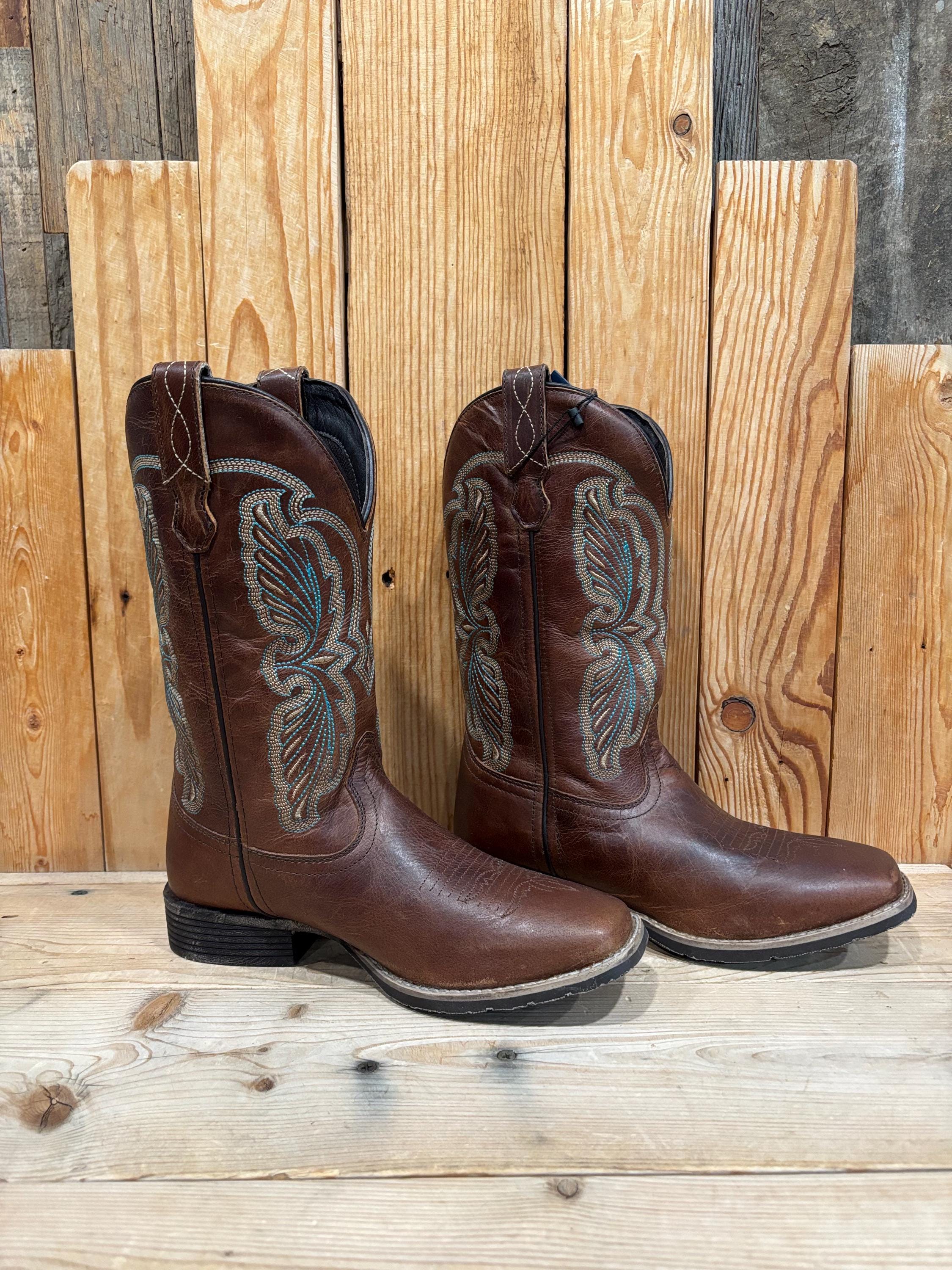 Bottes habillées western cowboy lil oiseau cowboy bleu marron