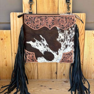 Cowhide & Tooled Leather Crossbody!