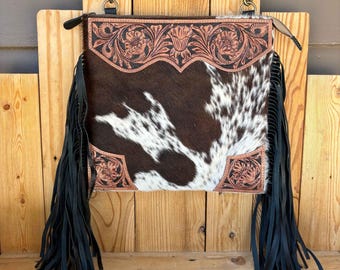 Cowhide & Tooled Leather Crossbody!