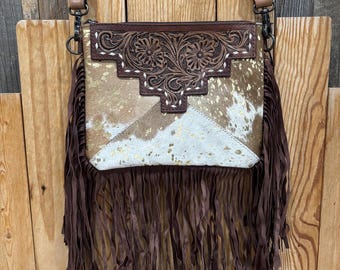 Cowhide & Tooled Leather Crossbody!