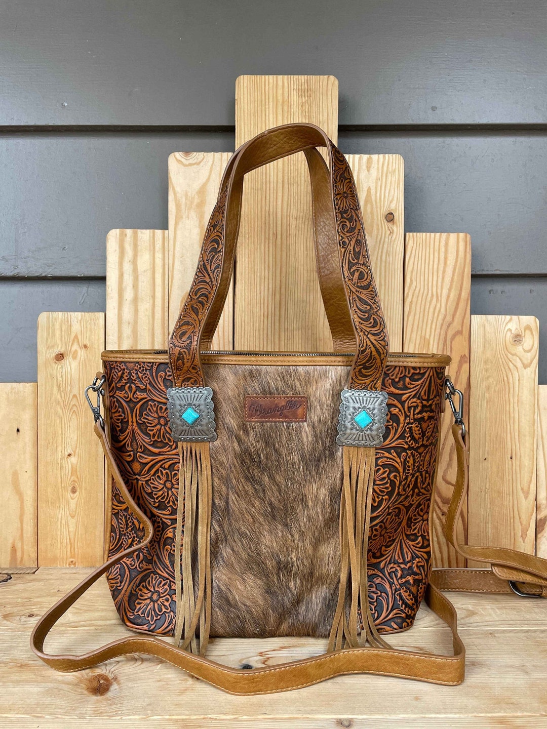 Brown Wrangler Genuine Cowhide Large Tote/Crossbody main image 1