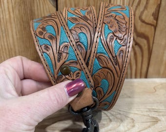 Turquoise & Brown Leather Purse Strap!