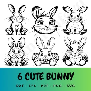 ウサギ SVG バンドル、かわいいウサギ SVG、ウサギ SVG、ハッピー イースター SVG、イースター クリップアート、イースター バニー png、ウサギ SVG、SVG Png Dxf Eps Png、