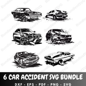 Car Accident SVG Bundle - Car Wreck Silhouette - Smashed Car Svg - Traffic Accident Svg -  Svg Files for Cricut - Digital Download