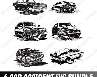 Car Accident SVG Bundle - Car Wreck Silhouette - Smashed Car Svg - Traffic Accident Svg -  Svg Files for Cricut - Digital Download