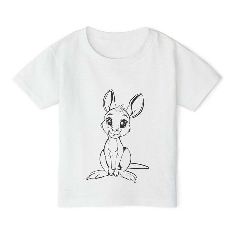K&ouml;nnte beinhalten: Wei&szlig;es T-Shirt mit einer schwarz-wei&szlig;en Illustration eines Cartoon-K&auml;ngurus.