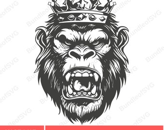 Gorilla King Svg, King Gorilla Clipart, Gorilla Head Svg, Gorilla Strong Face svg, King Kong svg, Monkey png, Cut Files for Cricut, Digital