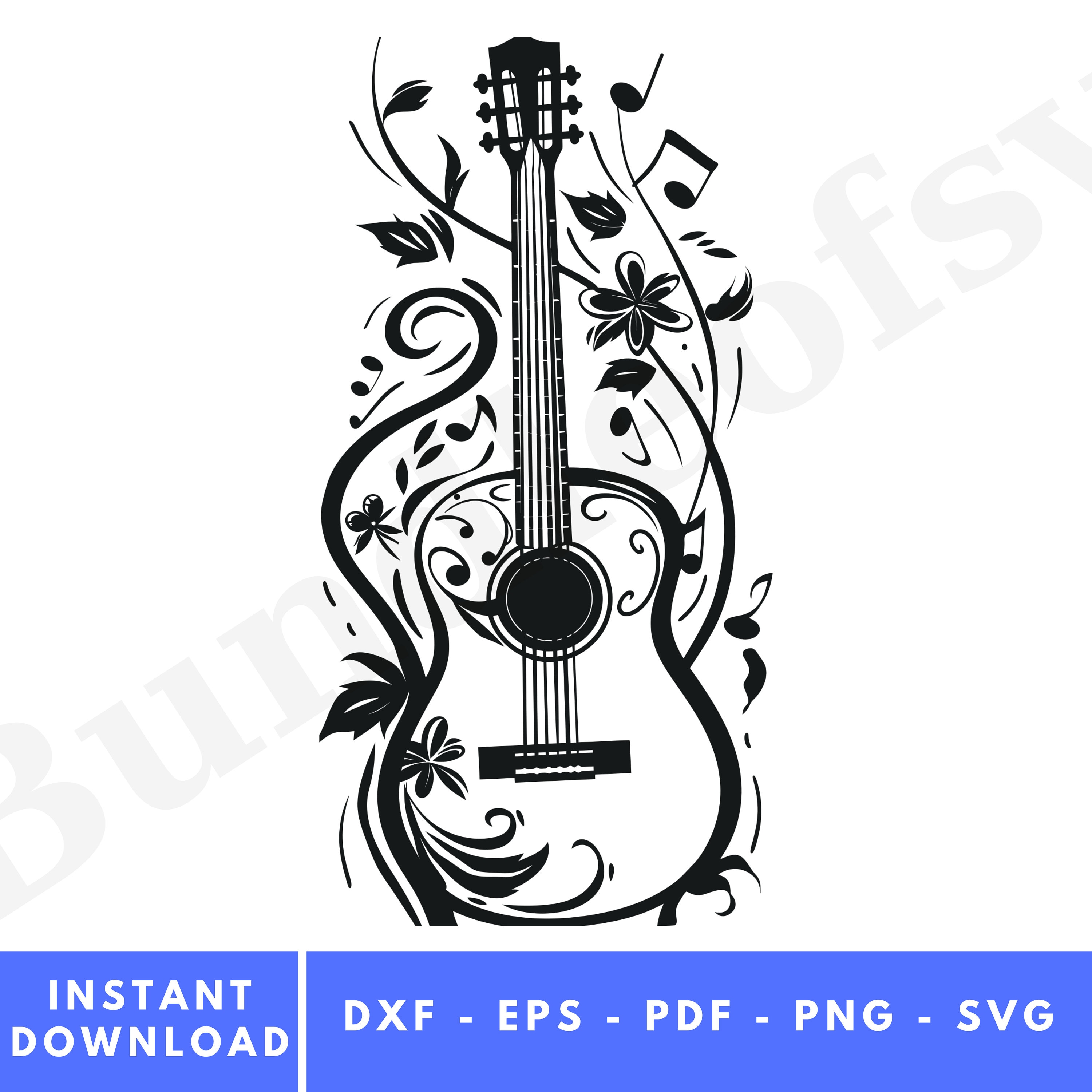 Floral Guitar SVG, Guitar Flower SVG, Guitar Svg, Acoustic
