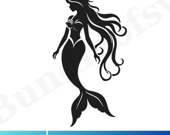 Sjöjungfru SVG - Sjöjungfrusilhuett - Sjöjungfru Clipart - Sjöjungfrusvans Svg - Havsstrand SVG - Söt sjöjungfru Svg - Klippfiler för Cricut #1