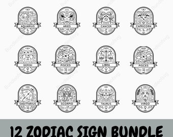 Zodiac SVG - Astrology Signs Bundle for Cricut & Silhouette - Zodiac sign Svg - Zodiac cards Svg - Witchy Svg - Vector - Digital Download