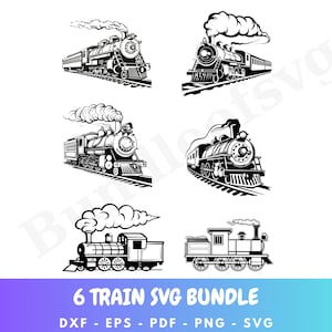 Paquete SVG de tren, svg de tren, svg de locomotora, silueta de tren, vector de tren, cricut de tren, svg de transporte, archivos SVG para Cricut