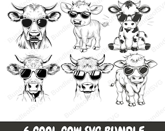 Cow with Sunglasses SVG Bundle, Cow Wearing Sunglasses Png, Cool Cow Svg, Cute Cow Png, Animal Svg, Cut Files for Cricut, Digital Download