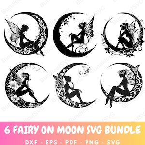 Magical Fairy Silhouette on Crescent Moon SVG Bundle - Instant Download for Cricut and Silhouette - Fairy Clipart - Fairy Png - Moon Svg