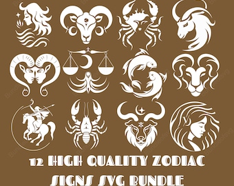 May include: A set of 12 high-quality zodiac signs in a white silhouette on a brown background. The signs are arranged in a grid pattern and include Aries, Taurus, Gemini, Cancer, Leo, Virgo, Libra, Scorpio, Sagittarius, Capricorn, Aquarius, and Pisces.
