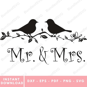 Sr. y Sra. SVG - Recién casados Svg - Esposa Svg - Matrimonio elegante SVG - Pájaros enamorados Svg - Amor Svg - Archivos Svg para Cricut - Descarga digital n.° 2