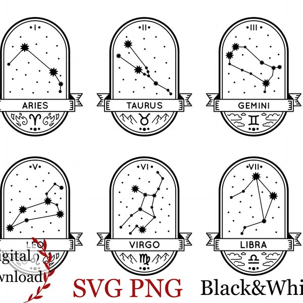 Zodiac Constellation SVG PNG Bundle, Astrology Svg , Zodiac Symbols Svg, Zodiac Signs, Horoscope Clipart