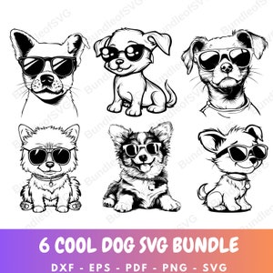 サングラスをかけた犬の SVG バンドル、サングラスをかけた犬の PNG、クールな犬の SVG、かわいい犬の PNG、動物の SVG、Cricut 用のカット ファイル、デジタル ダウンロード