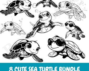 8 Cute Sea Turtle Svg, Sea Turtle Png, Sea Turtle Svg, Tortoise Svg, Sea Turtle Bundle Svg, Cute Turtle Clipart, Sea Turtle Cut Files,
