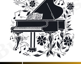 Floral Piano SVG, Piano with Flower svg, Music SVG design, Musician svg, Flower Piano Svg, Piano Silhouette, Piano Clipart, Svg Cut Files