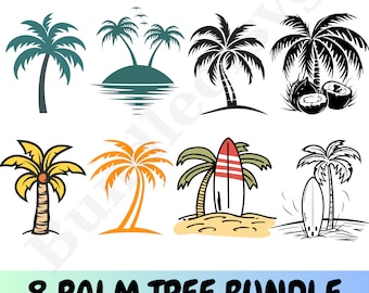 Paquete SVG de palmeras / Clipart de palmeras tropicales / Archivos SVG de verano para Cricut y Silhouette