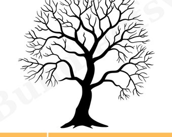 May include: A black silhouette of a bare tree with many branches. The tree is isolated on a white background.