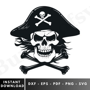 Creepy Pirate Skull SVG File - Instant Download for T-shirt Printing - Pirate Svg - Skull Svg - Pirate School Mascot, Pirate Clipart #2