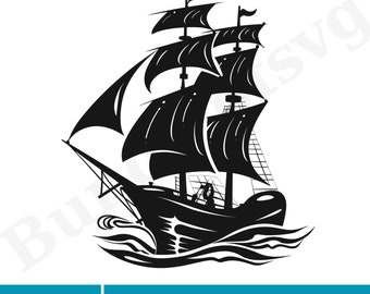 Pirate Ship Silhouette SVG, Pirate Ship SVG, Pirate SVG,  Black Ship svg, Sailboat svg, Pirate Ship Captain svg, Cut File Cricut, Silhouette